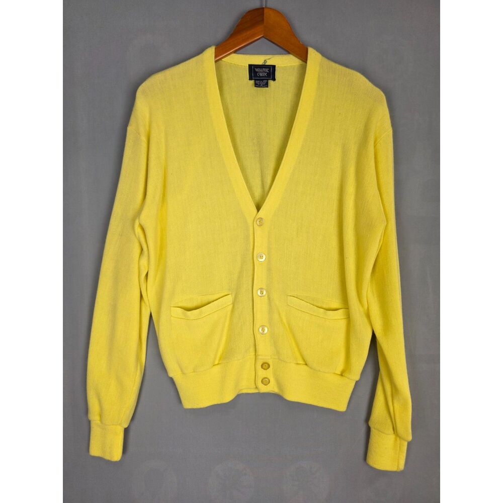 Vintage 80s Walnut Creek Bright Yellow Cardigan Acrylic Medium Librarian
